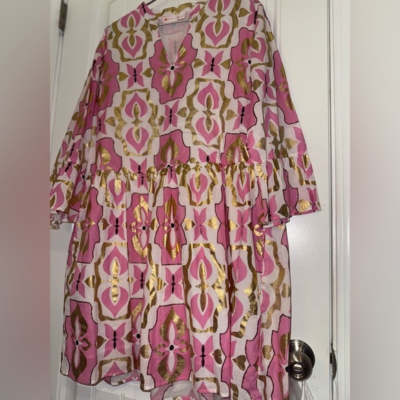 Jude Connally Pink and Gold Patterned Midi Dress - Picture 4 of 11